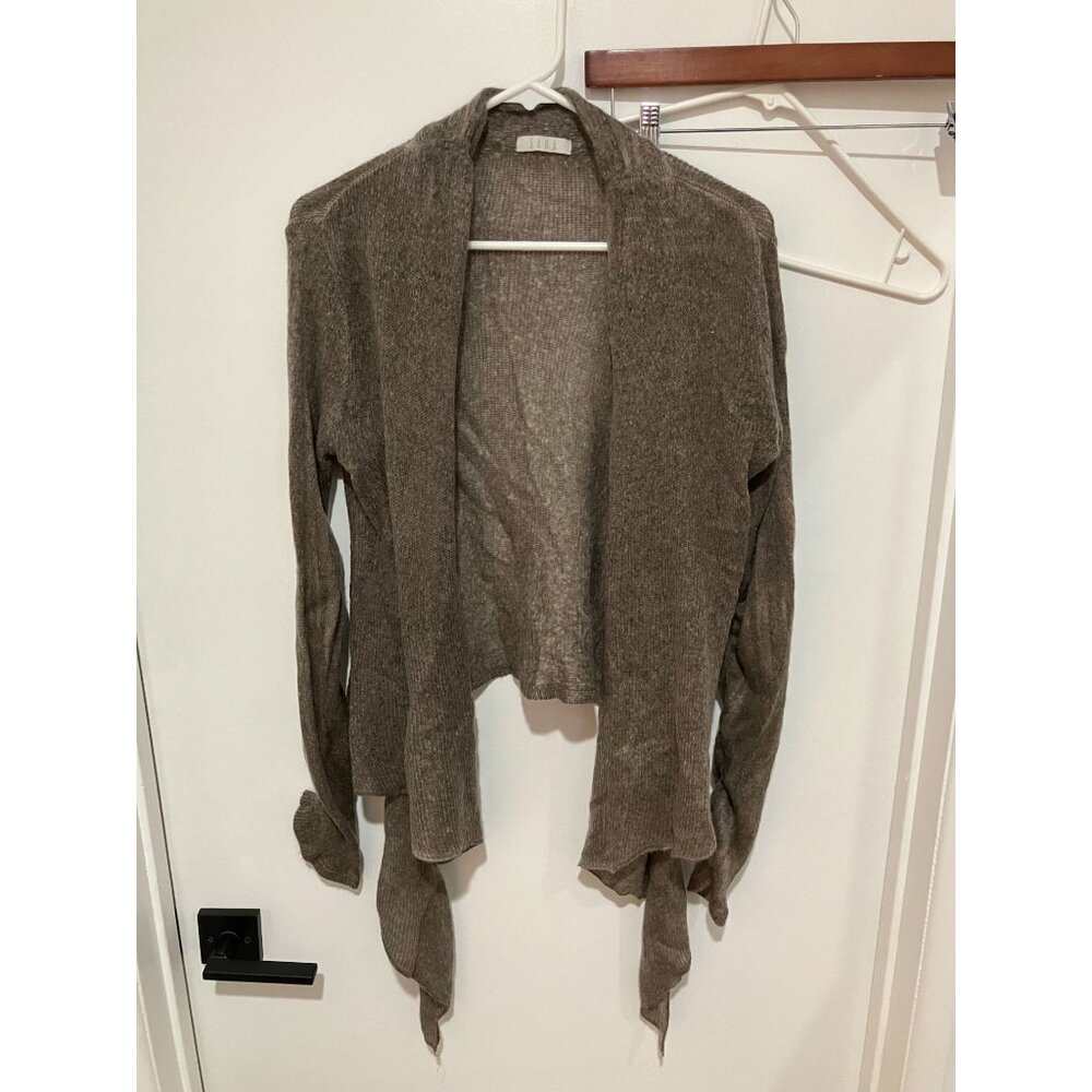 Saga Women's Vintage Ruched Sleeve Open Front Cardigan, Gray Brown, One Size